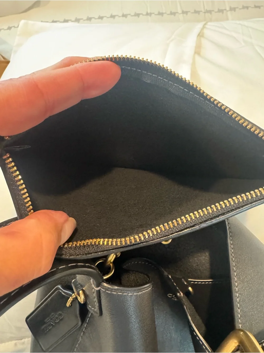 Coach Bleecker Bucket Bag with Pouch Black Brass Hardware Shoulder Bag
